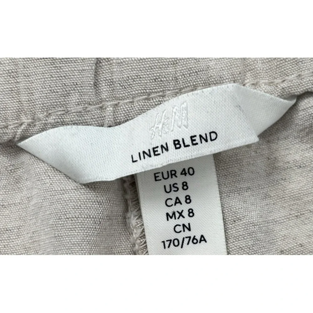 H&M Womens Linen Blend Crop‎ Tan Wide Leg Pants Casual Boho Beachy Resort Size 8